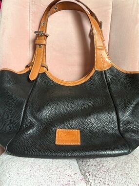 Dooney & Bourke Black Leather Shoulder Bag with Tan Trim